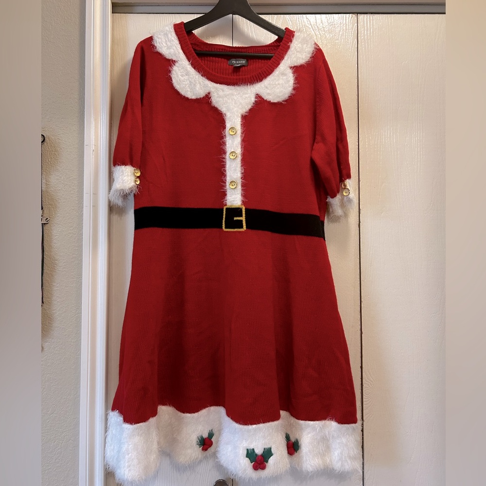 Mrs Claus Santa Ugly Christmas Red Sweater Dress w/detachable hat Size XL
